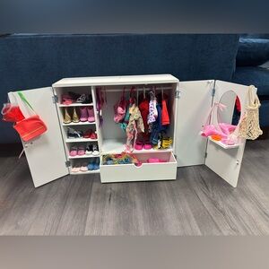 White Doll Wardrobe with Clothes and Accessories